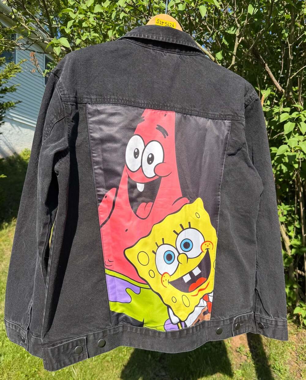 Nickelodeon Spongebob and Patrick Black Denim Jacket Adult Medium - Picture 1 of 10